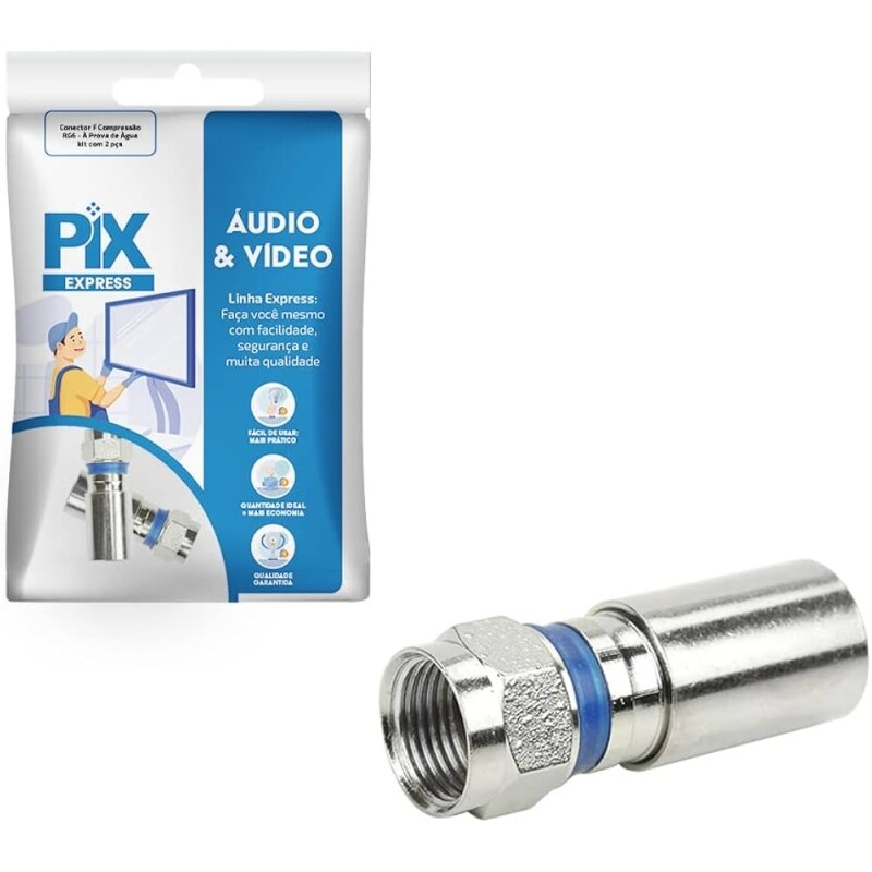 Conector F Compressão RG-6 PIX A Prova de Agua - Kit Com 2 Peças