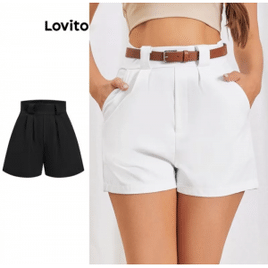 Short Elegante Lovito Plissado Básico para Mulheres LBL06164