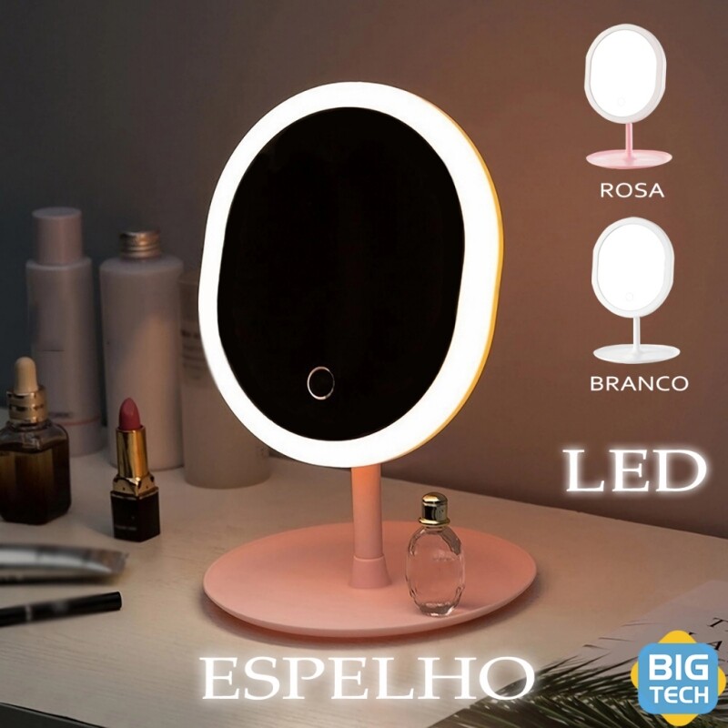 Espelho Para Maquiagem Mesa Inteligente Com Luz De Claro Led Portátil Dobrável Ajustável Oval XDH18