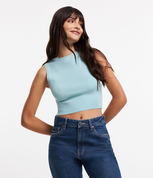 Blusa Regata Cropped em Viscose Canelada