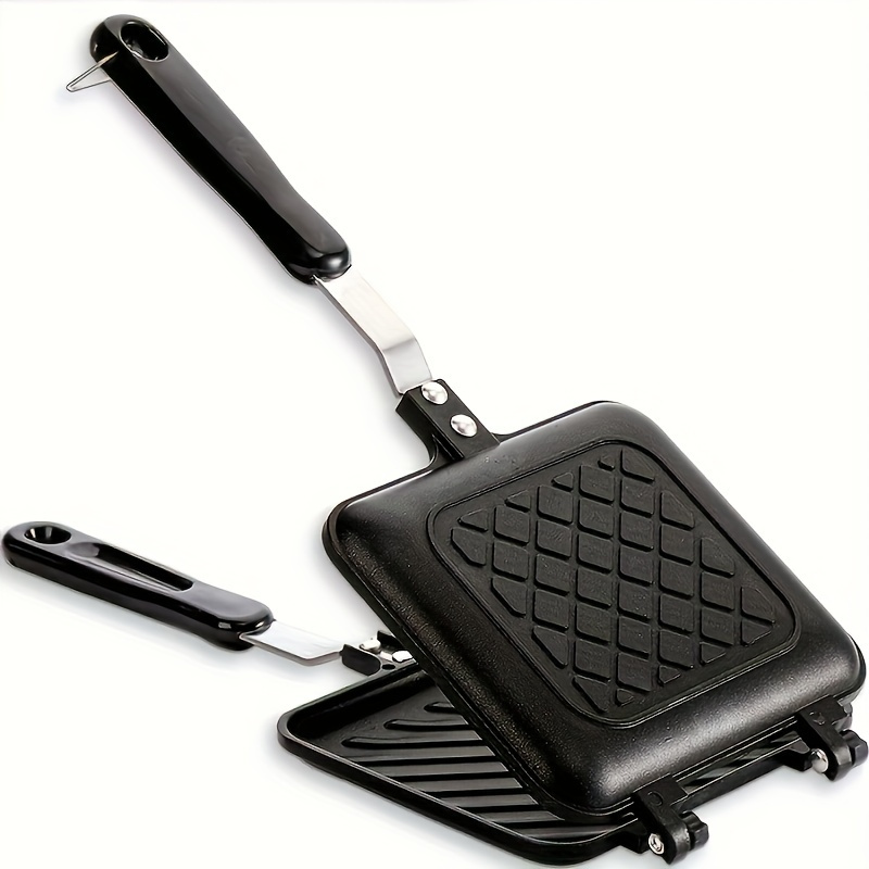 1 unidade, Panini Pan (14,99 cm x 13,49 cm), Sanduicheira antiaderente de dupla face, Frigideira para bife, Frigideira para waffle, Para fazer café da manhã, Para fazer hambúrguer, Utensílios de cozimento, Gadgets de cozinha, Acessórios de cozinha, Itens 