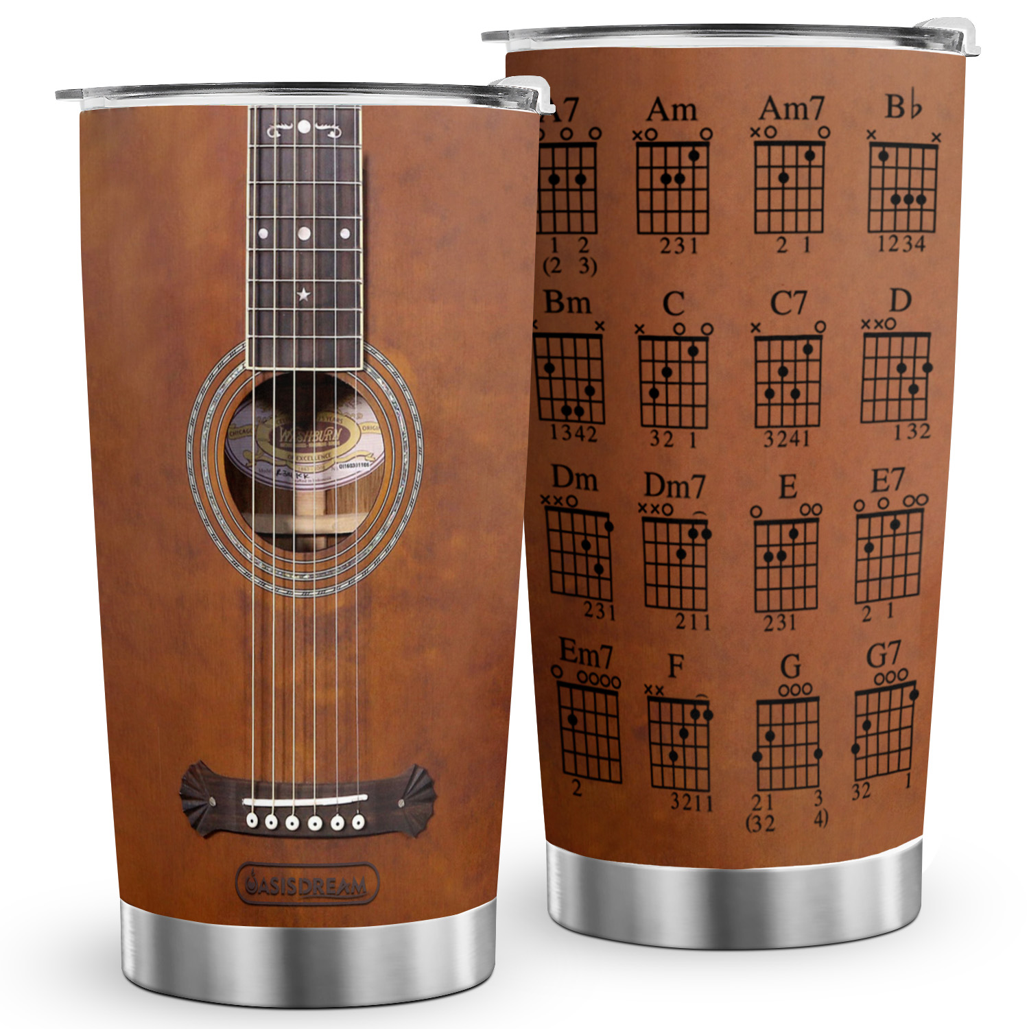 Caneca Tumbler de Guitarra 1pc com Tampa 20oz Imagem impressionante de guitarra detalhada com gráfico de acordes Caneca de aço inoxidável de qualidade de cozinha com isolamento de parede dupla