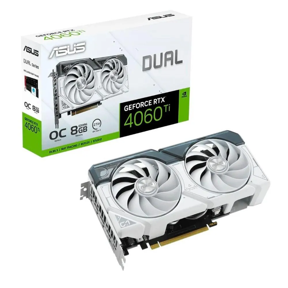 Placa De Vídeo Asus Geforce, Rtx 4060 Ti, Dual, White Oc 8g, GDDR6 128 Bits - Dual-rtx4060ti-o8g-white