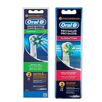 [4 unidades]Kit Refil Escova Elétrica Oral-b Floss Action 2 unidades + 2 Cross Action