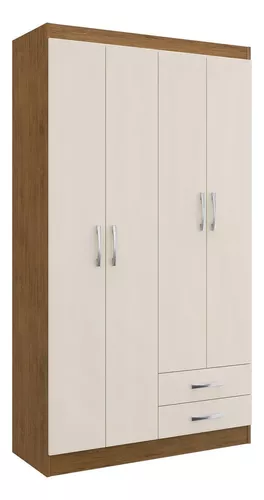 Guarda-Roupa Doripel Treviso 104 Cor OFF White/Nogal de Mdp com 4 Portas de Dobradiças