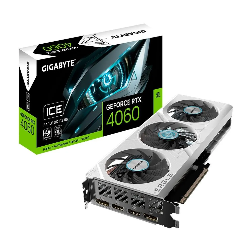 Placa de Vídeo RTX 4060 EAGLE OC ICE Gigabyte NVIDIA GeForce, 8GB GDDR6, DLSS, Ray Tracing - GV-N4060EAGLEOC ICE-8GD