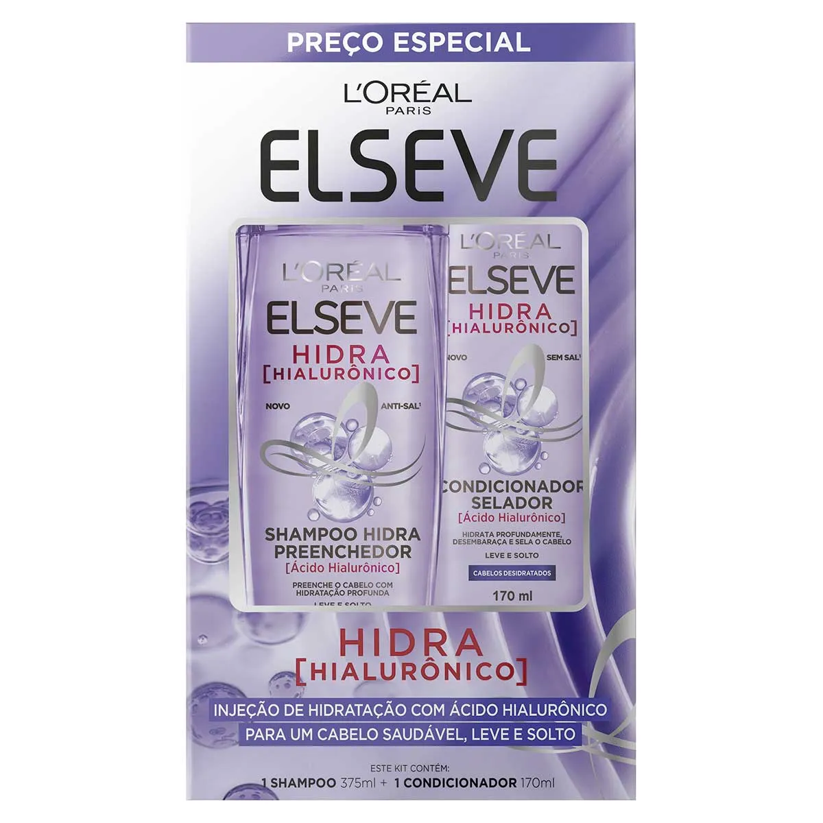 (Regional / Levando 6 R$100,80) Kit Elseve Hidra Hialurônico Shampoo 375ml + Condicionador 170ml