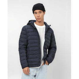 Jaqueta Masculina Puffer com Capuz e Bolsos Azul