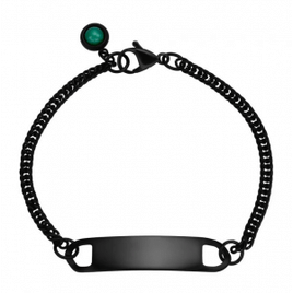 Pulseira Life Placa em Aço Preto com Jade Verde