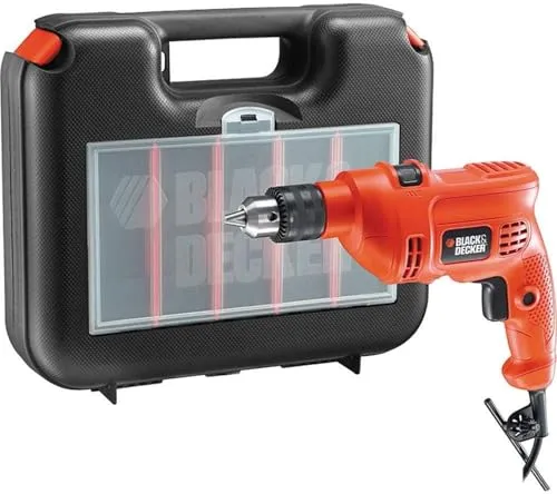 Furadeira de Impacto 10mm Black Decker, Ferramenta Ideal para Trabalhos Pesados, Potência 560W, Com Maleta de Ferramentas, Modelo TM500KBR - 110V