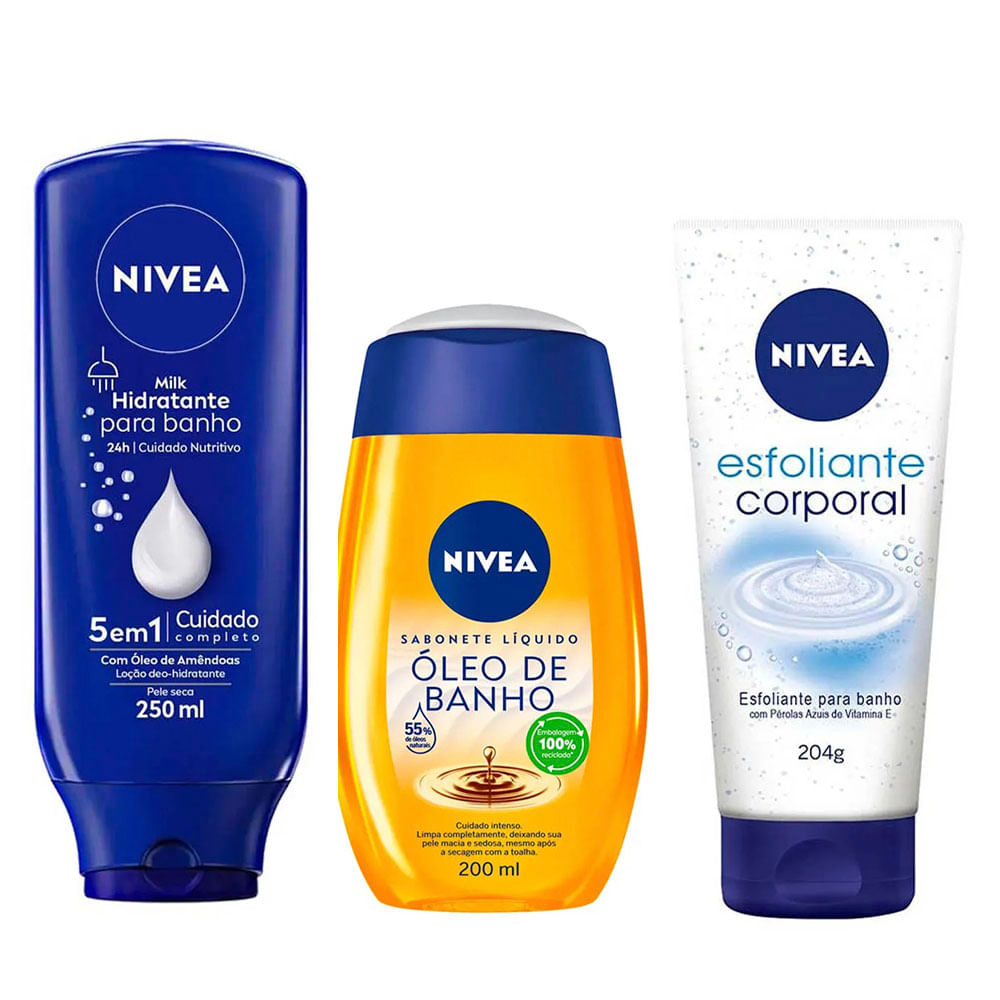 Nivea Kit - Esfoliante Corporal + Sabonete Líquido Óleo + Hidratante para Banho