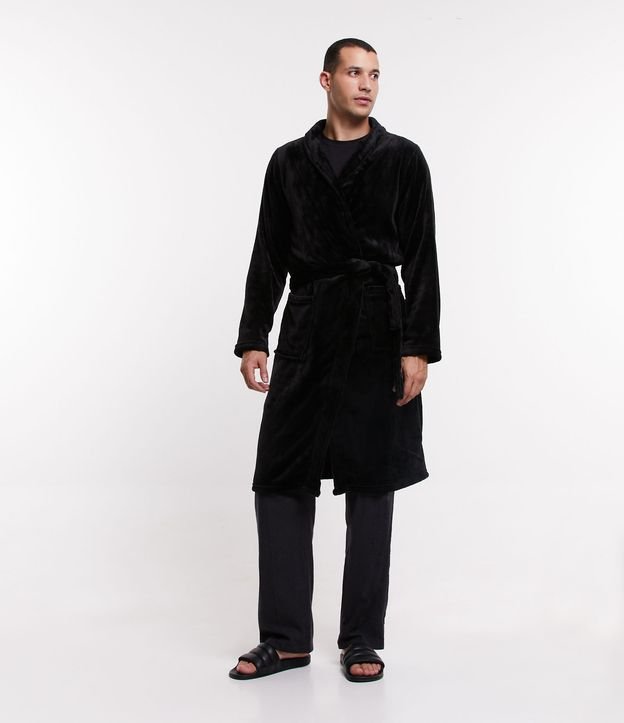 Roupão em Fleece com Amarração e Bolsos - Tam P