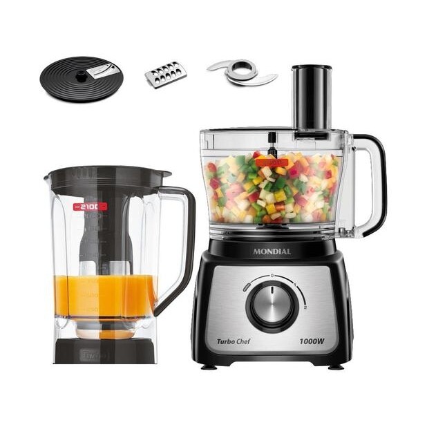 Multiprocessador Mondial Turbo Chef 7 em 1 Preto MPN-01-BE