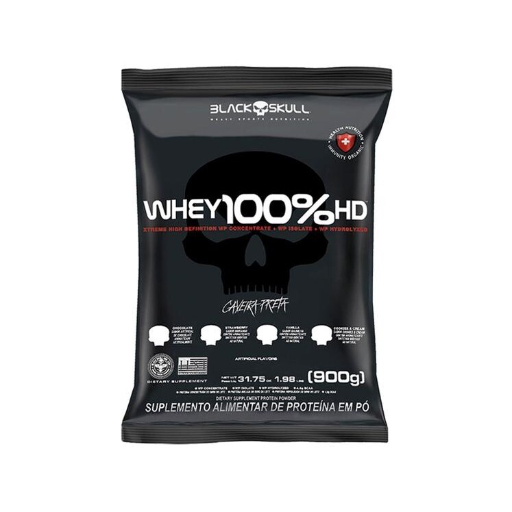 Whey Protein Concentrado Isolado e Hidrolisado - Black Skull 100% HD Chocolate 900g