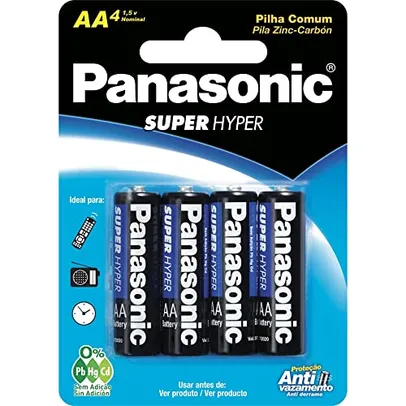 [+por-R$4,11] Panasonic UM-3SHS - Pilha Comum AA, Tensão 1,5 Volts, Embalagem com 4 pilhas