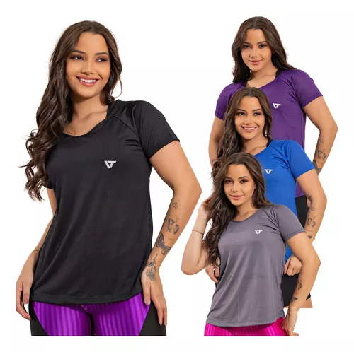 Kit 4 Blusas Feminina Fitness Dry Fit Camiseta Academia