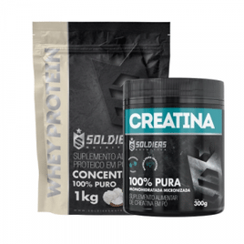 Kit Whey Protein Concentrado 1Kg + Creatina Monohidratada Pote 300g - 100% Pura Importada - Soldiers Nutrition