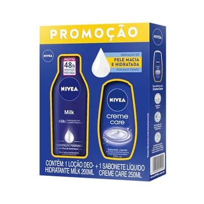 NIVEA Kit Loção Hidratante Milk Pele Seca a Extrasseca 200ml + Sabonete Líquido Creme Care 250ml