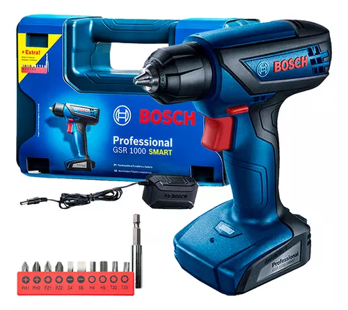 Furadeira parafusadeira sem fio de 6mm Bosch GSR 1000 SMART 12V Com Maleta 110V/220V 700rpm Azul