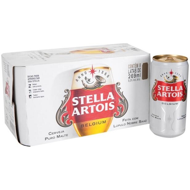 Cerveja Stella Artois Puro Malte - Premium American Lager 8 Unidades Lata 269ml