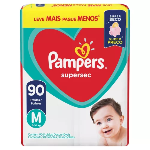 3 Pacotes Fralda Pampers Supersec Tamanho M - 90 Unidades Cada