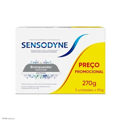 [Rec/ + por - R$14,46] Sensodyne Creme Dental Branqueador para Dentes Sensíveis Extra Fresh, 3 unidades, 90g cada