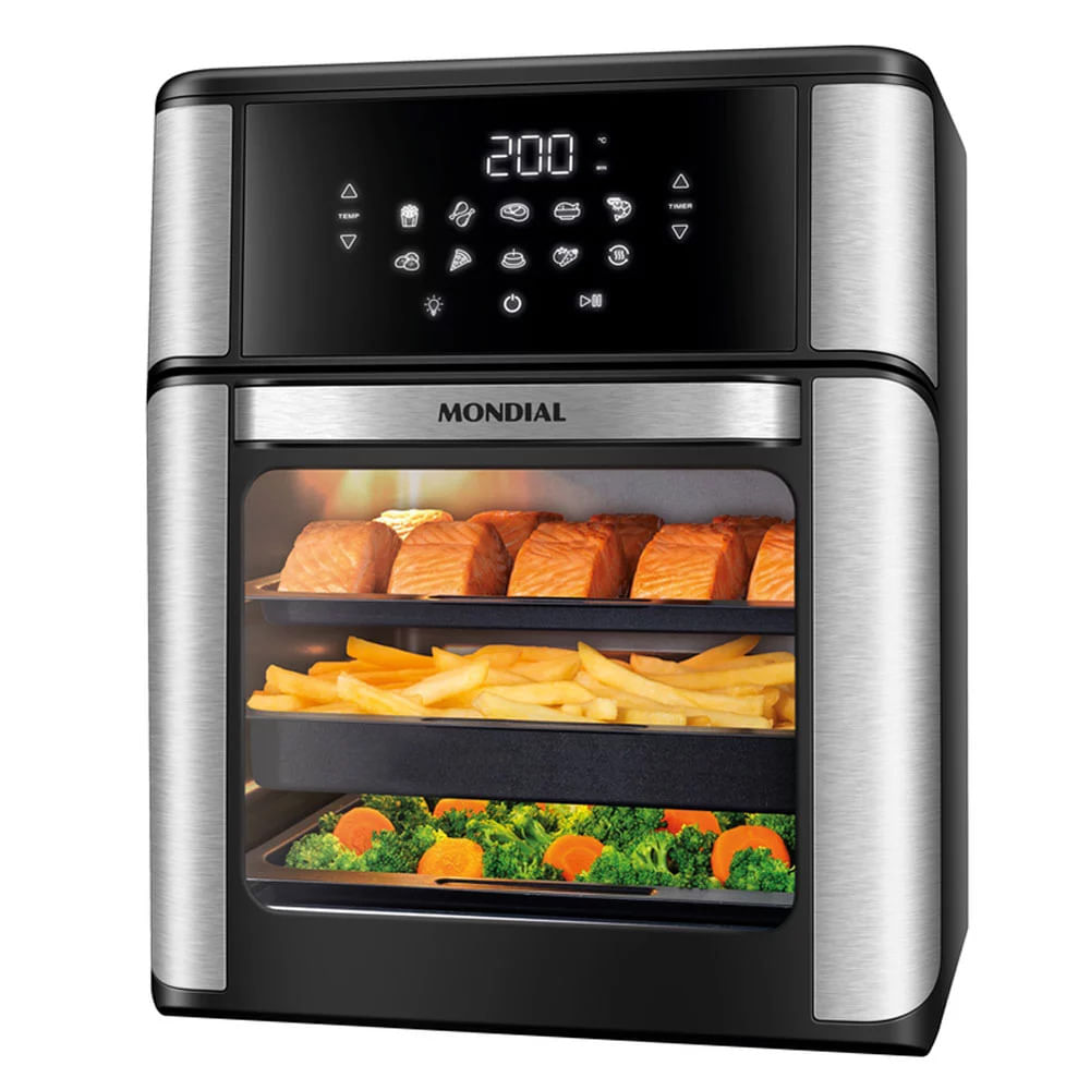 Fritadeira Elétrica Air Fryer Mondial Forno Oven AFON-12L-BI-BC 12L Preta\/Inox - 110V