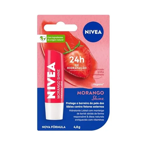 [Leve 4 Pague 3] NIVEA Hidratante Labial Morango Shine 4,8g