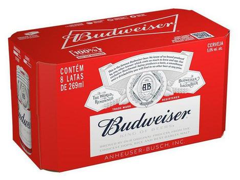 [C. Ouro R$ 19,90] Cerveja Budweiser American Lager 8 Unidades Lata 269ml