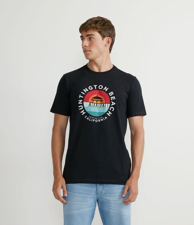 Camiseta Manga Curta em Algodão com Estampa Pier Huntington Tam PP