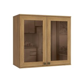 Armário Aéreo Celeste Kappesberg 100% MDF 2 Portas com Vidro Nogueira 80cm