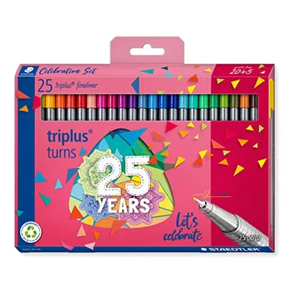 STAEDTLER Caneta de ponta de fibra de edição limitada 334 C25 TA Triplus Fineliner, 0,3 mm - cores sortidas (pacote com 20 +5)