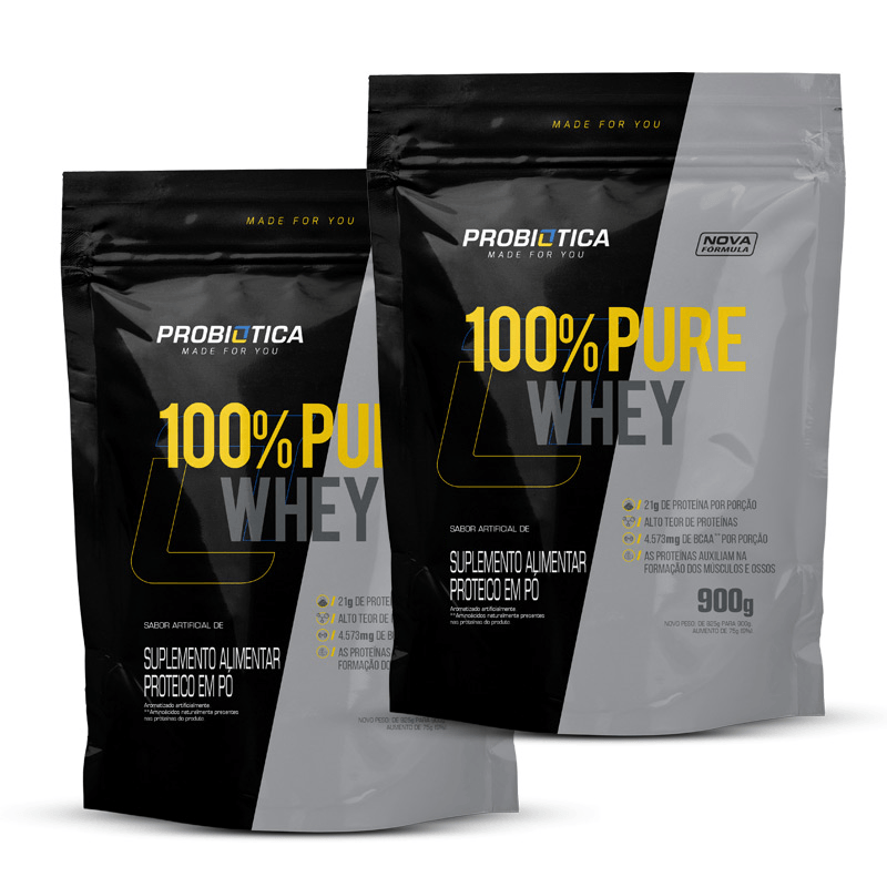 Pack 2 Unidades Whey Protein Probiótica 100% Pure Refil 900g