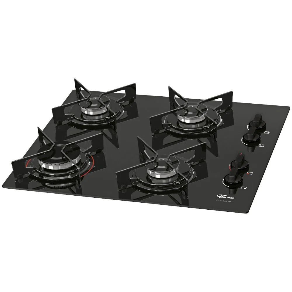 Cooktop Fit Line Fischer 4 Bocas Vidro Preto Chama Rápida Bivolt 26342 -