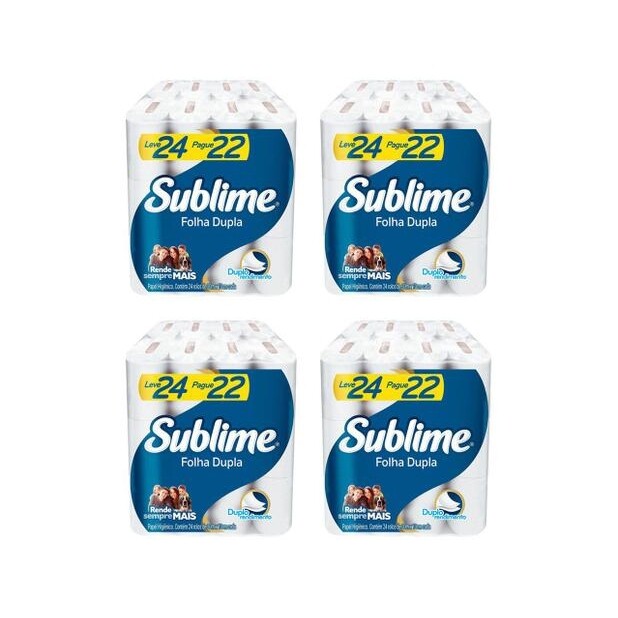 Kit 4 Pacotes Papel Higiênico Folha Dupla Sublime Softys - 24 Unidades