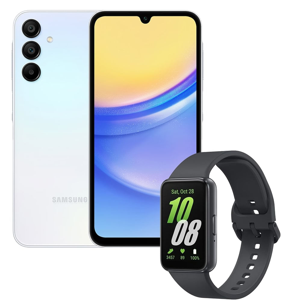 Kit Samsung Galaxy A15 5G 4GB RAM 128GB Tela 6.5" + SmartWatch Samsung Galaxy Fit 3 40mm Tela AMOLED 1,6"