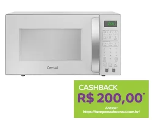 (Com Cashback Consul) Micro-Ondas Consul 32 Litros CMS46AB | Painel Digital, Trava Segurança, Branco, 110V ou 220V