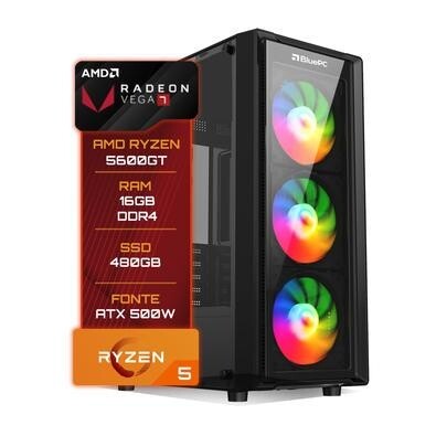 PC Gamer Blue PC AMD Ryzen 5-5600GT RAM 16GB SSD 480GB DDR4 Vega 7 Fonte 500W