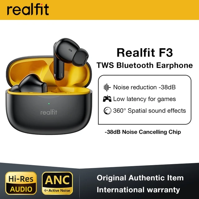 Fone de Ouvido Bluetooth Realfit F3 ANC com Cancelamento de Ruído Ativo HIFI TWS