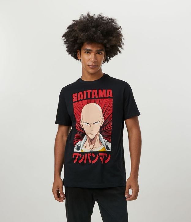 Camiseta Manga Curta em Meia Malha com Estampa Saitama