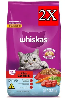 [PEGANDO 2/REC - R$ 91 CADA] 2x Ração Whiskas Para Gatos Adultos Castrados Sabor Carne - 10 1Kg