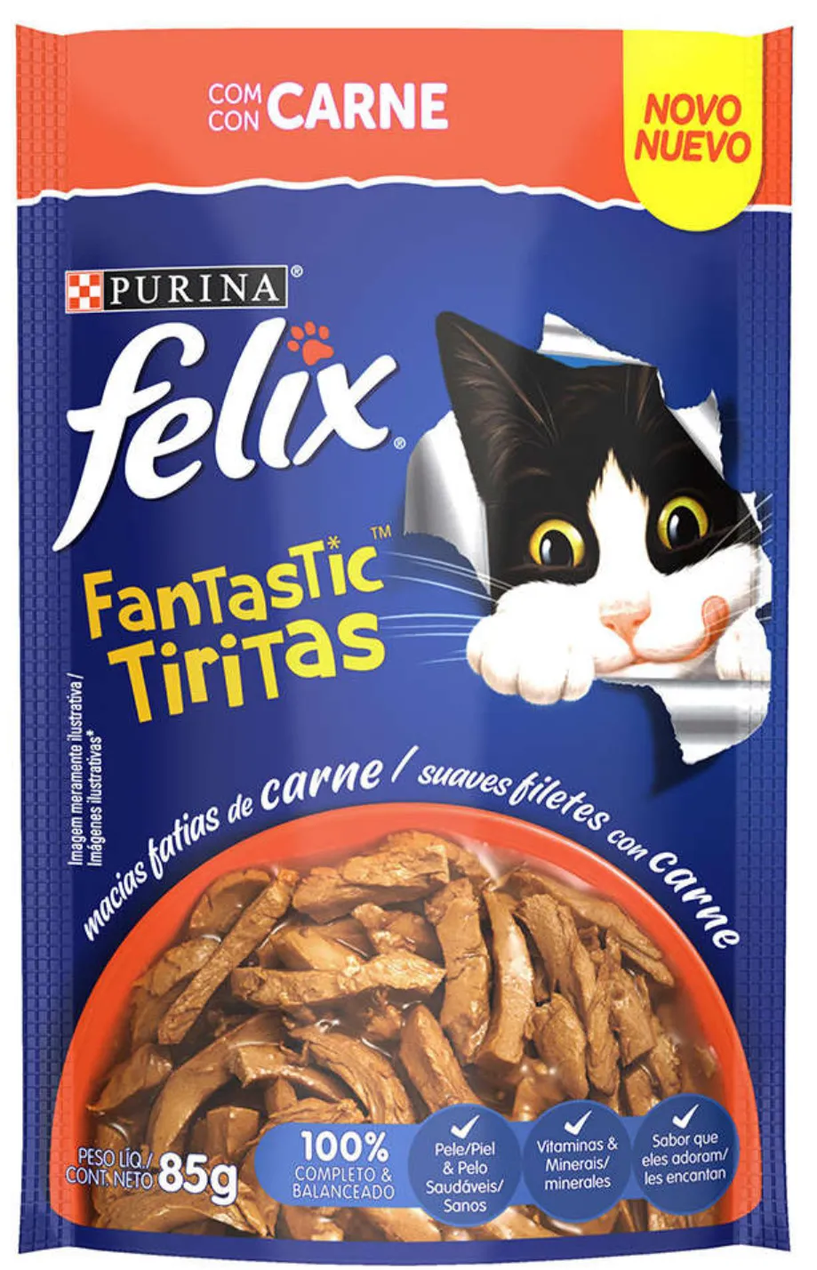 Ração Úmida Nestlé Purina Felix Fantastic Tiritas Carne para Gatos Adultos