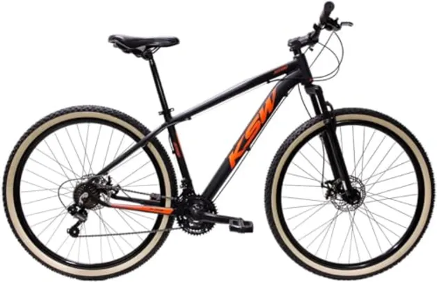 Bicicleta Aro 29 Ksw 21 Marchas Alumínio Cambio Shiman0 Freio a Disco (Preto/Laranja, 19)