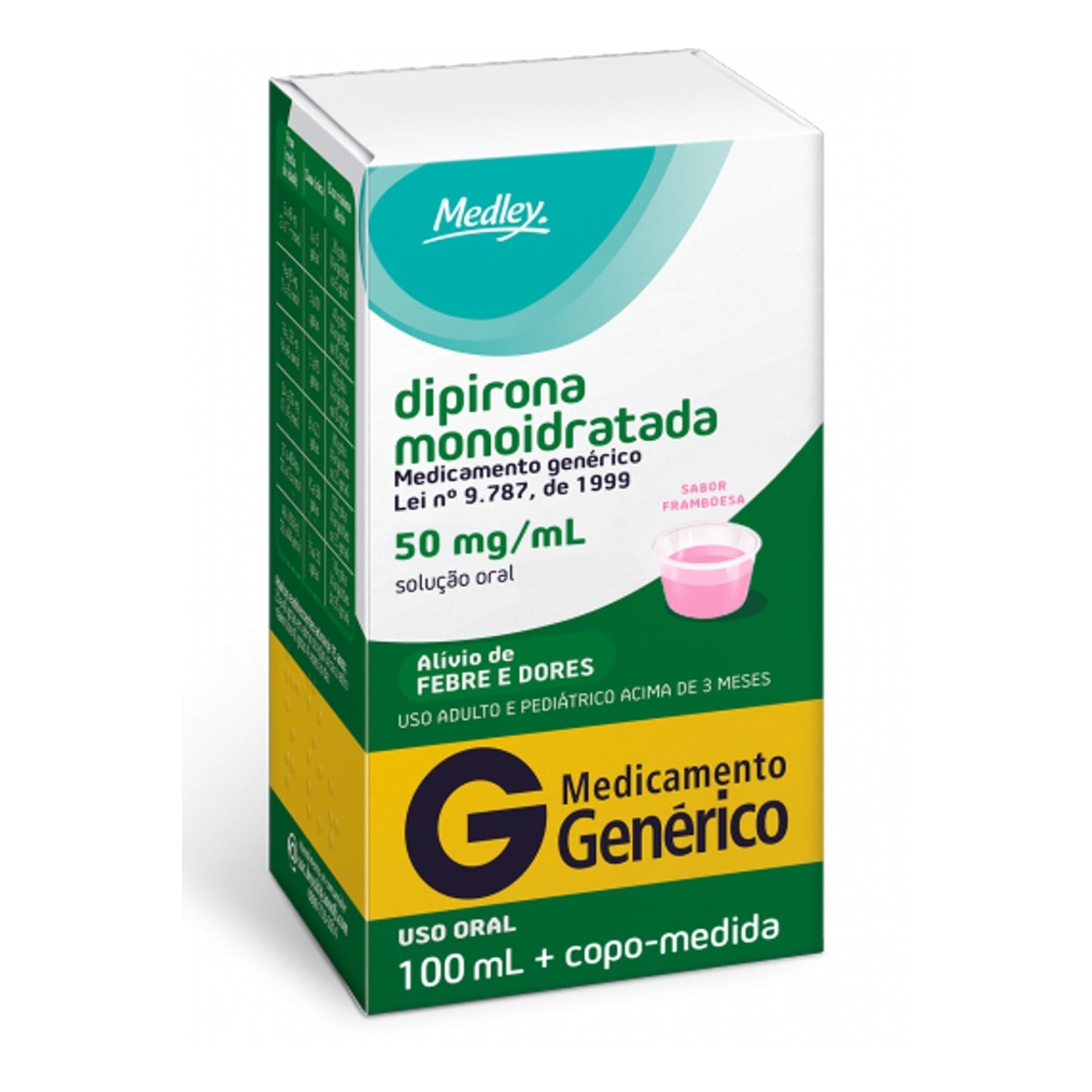 Dipirona Monoidratada 50mg Solucao Oral Sabor Framboesa 100ml Medley Generico