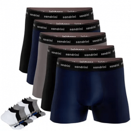 Kit 5 Cuecas Boxer Masculinas Adulto Box + 3 Pares Meias Original - Tam GG