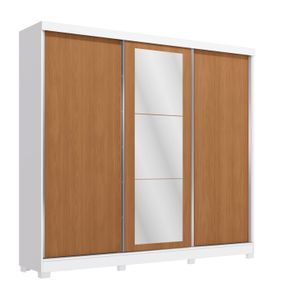 Guarda-Roupa Casal Kappesberg 3 Portas Reversíveis de Correr 3 Espelhos 4 Gavetas Branco/Canela