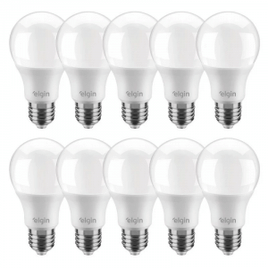 Kit 10 Lâmpadas Led Bulbo 9w E27 6500k Branco Frio ELGIN Inmetro