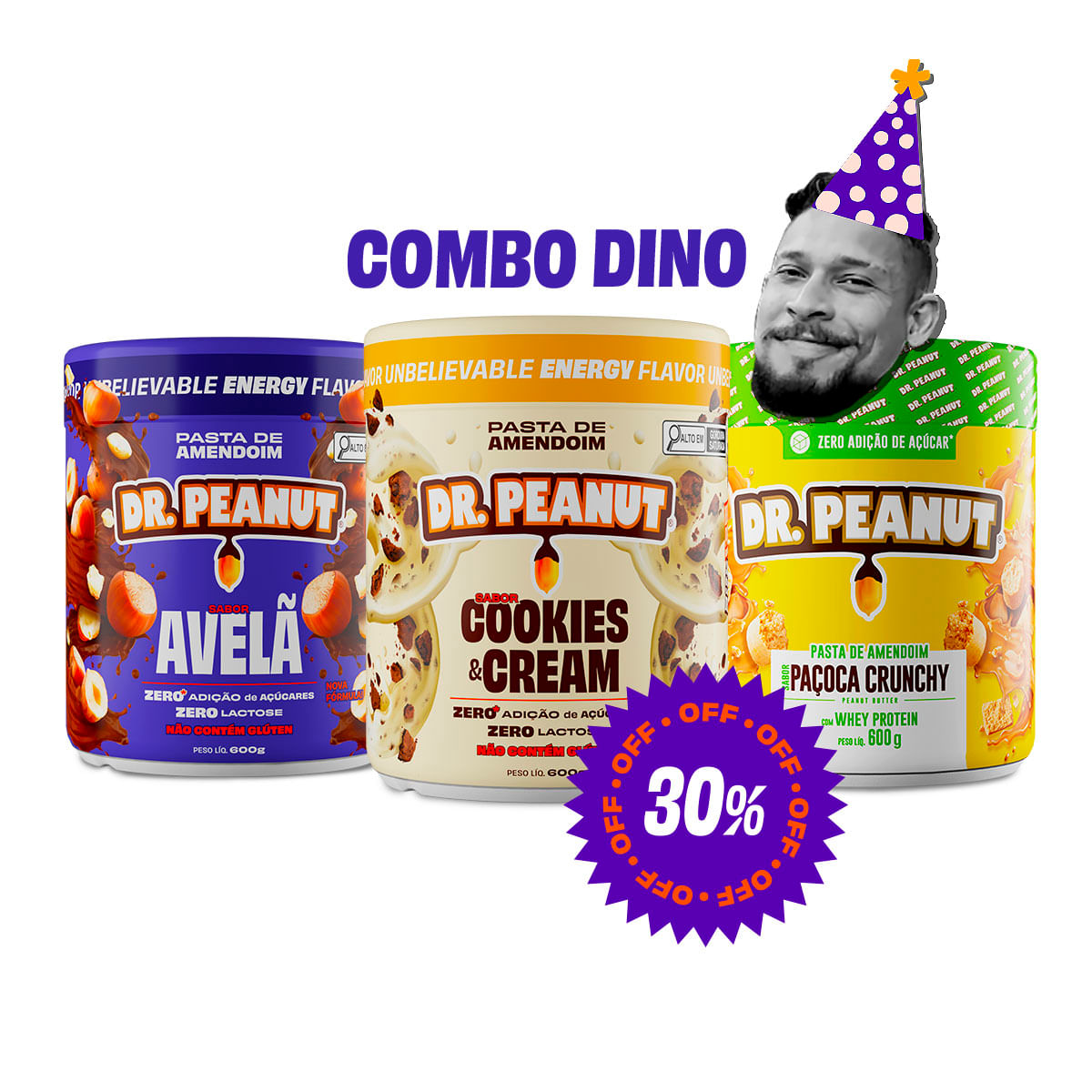 Combo do Ramon Dino - Cookies &amp; Cream 600g + Avelã 600g + Ganhe Paçoca 600g