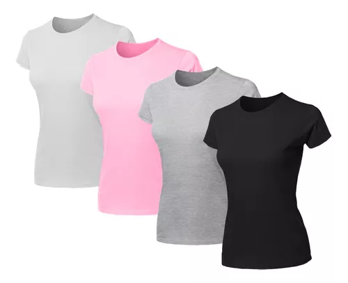 Kit 4 Blusas Feminina Tshirt Algodão Camiseta Baby Look