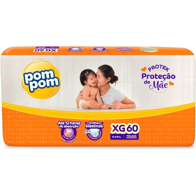 Fralda Pom Pom Protek Proteção de Mãe Hiper XG - 60 Unidades